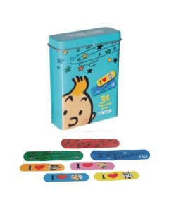 Tintin cartoleria 16018 Turquoise metal box with Tintin plasters
